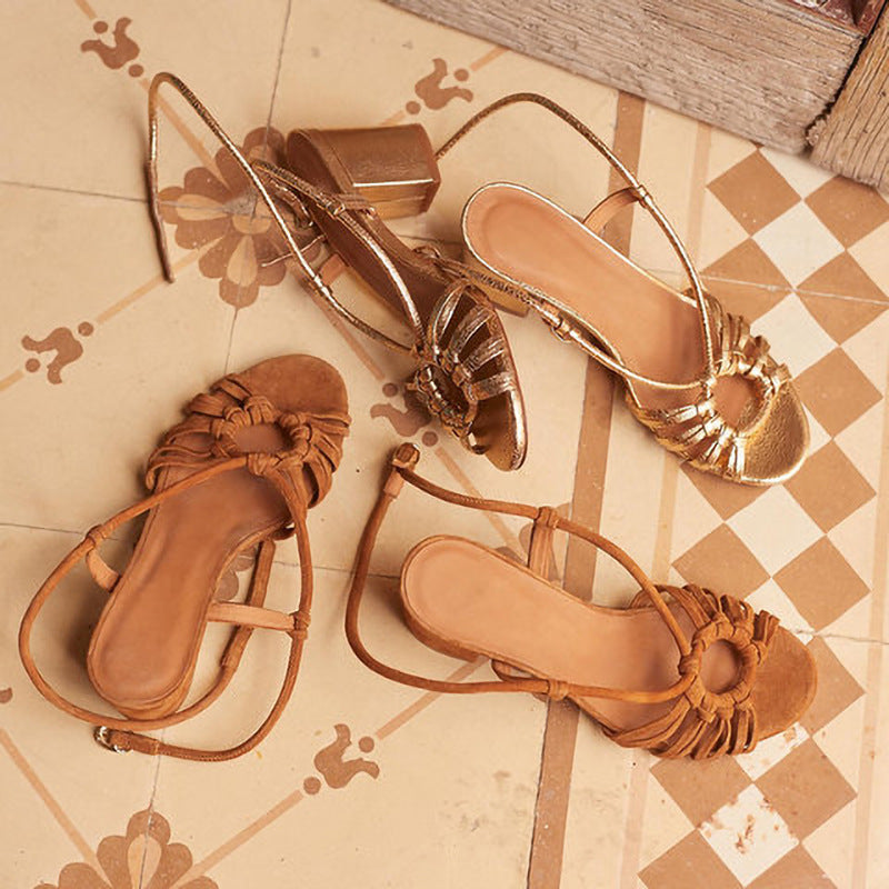 Sandales de villégiature à talons blocs tressés Boho