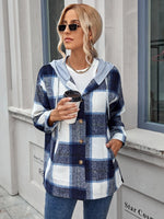 Mittellange Tweed-Karo-Kapuzenjacke