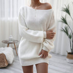 Long-sleeved One-piece collar Loose Knit Sweater Dress