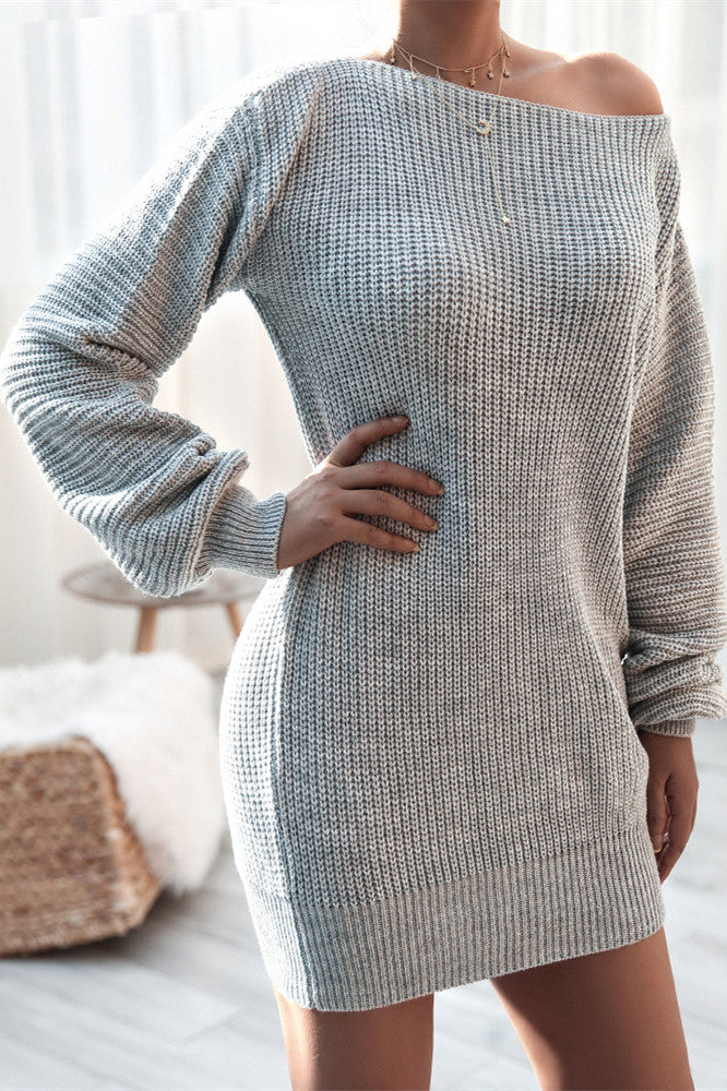 Long-sleeved One-piece collar Loose Knit Sweater Dress