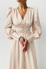 Elegant Lantern Sleeves Satin Dress