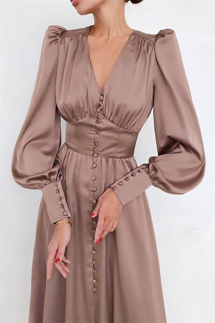 Elegant Lantern Sleeves Satin Dress