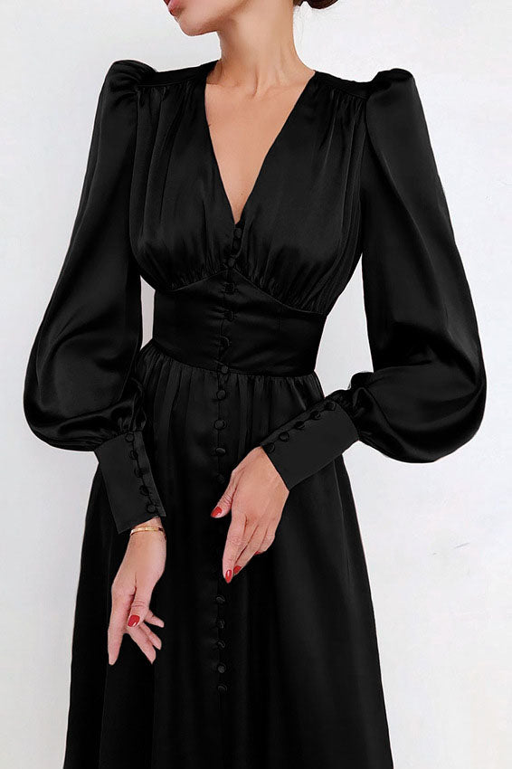 Elegant Lantern Sleeves Satin Dress