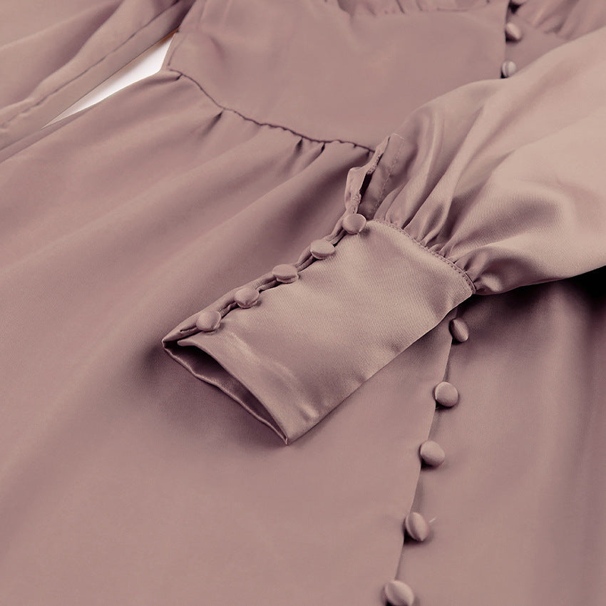 Elegant Lantern Sleeves Satin Dress