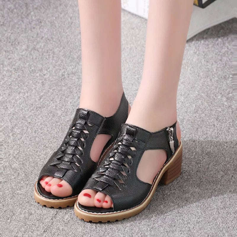 Tendon Bottom Side Zipper Vintage Sandals