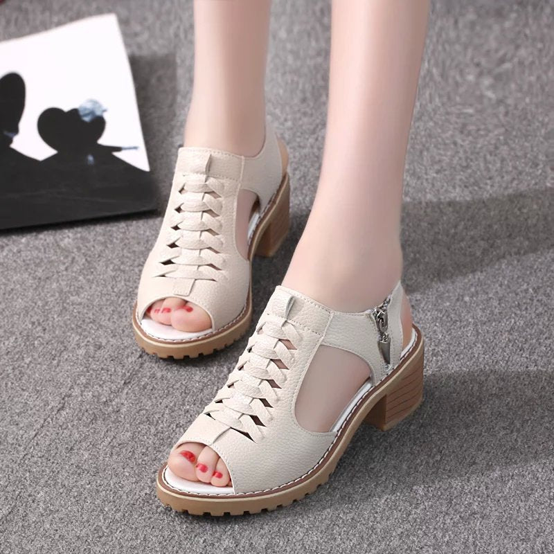 Tendon Bottom Side Zipper Vintage Sandals