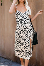 leopard sleeveless slit slip dress