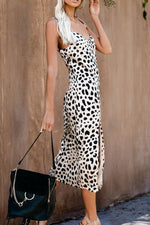 leopard sleeveless slit slip dress