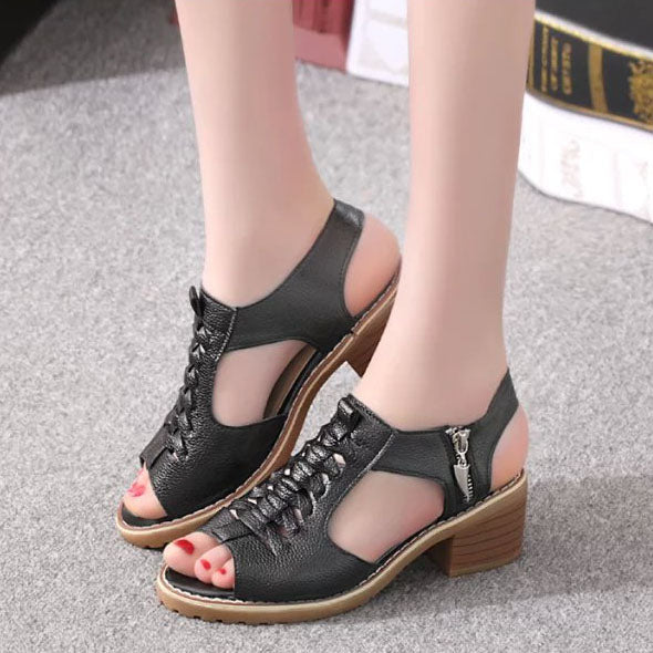 Tendon Bottom Side Zipper Vintage Sandals