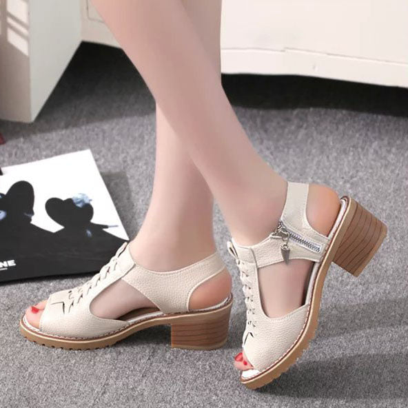 Tendon Bottom Side Zipper Vintage Sandals