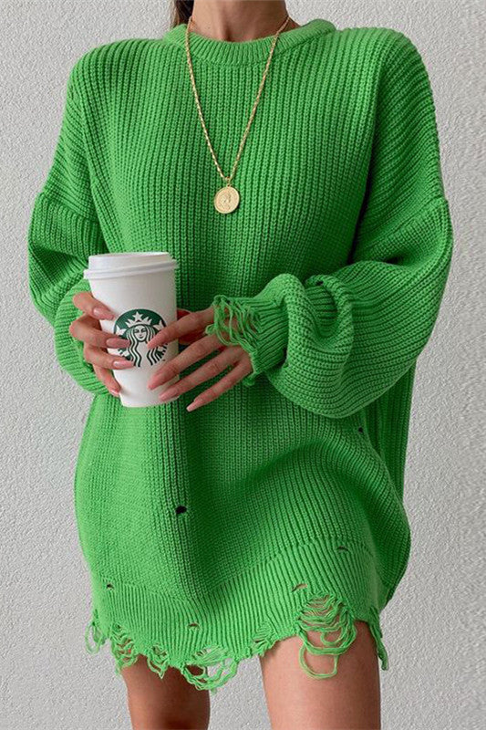 Robe pull surdimensionnée déchirée à col rond