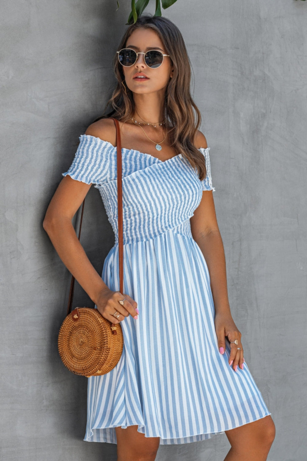 Love Yourself Off Shoulder Striped Dress