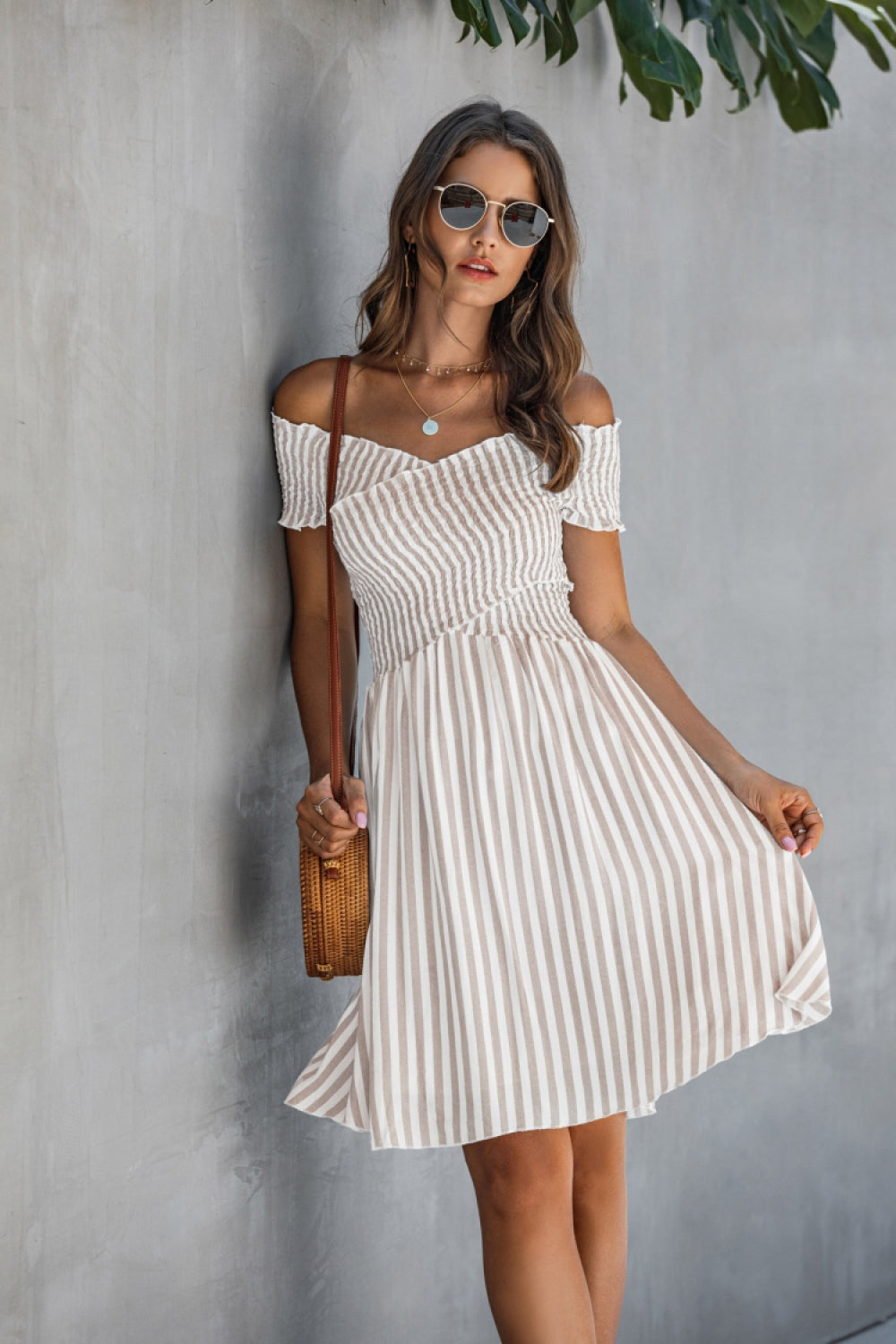 Love Yourself Off Shoulder Striped Dress