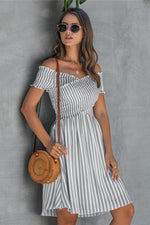Love Yourself Off Shoulder Striped Dress