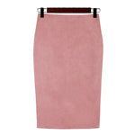 High Waist Suede Midi Pencil Skirt