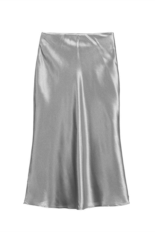 Solid Shiny Satin Bodycon Skirt