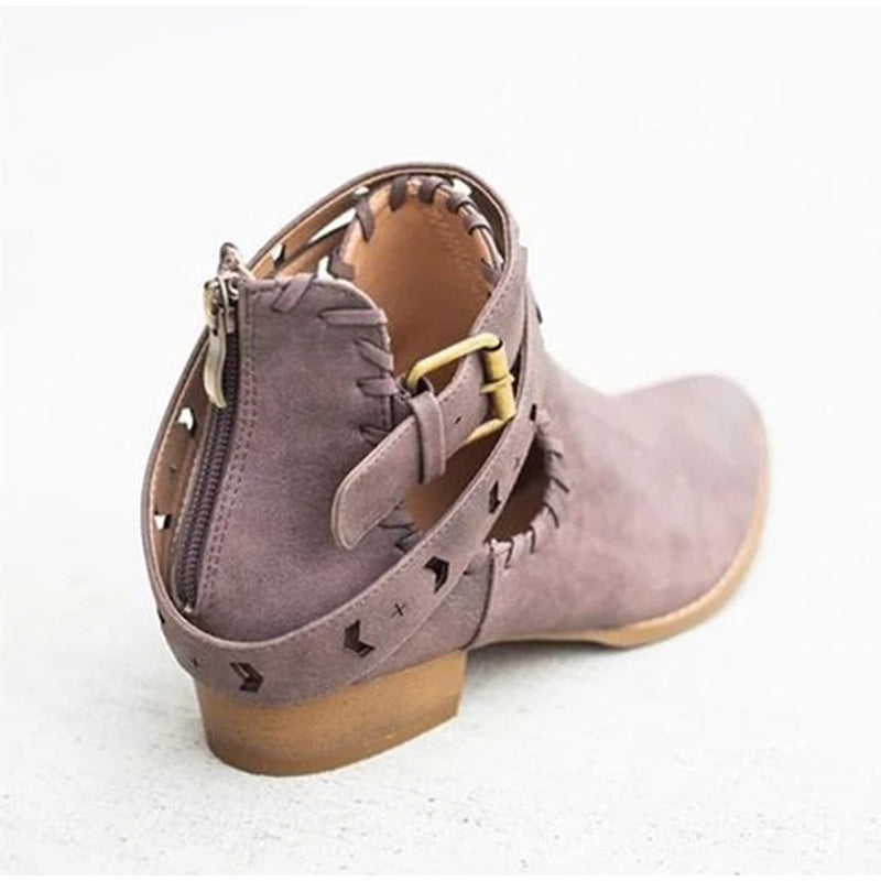 Wildleder-Nähstiefel mit Schnallenriemen und Reißverschluss