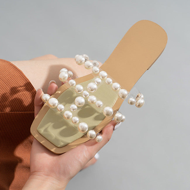 Pantoufles plates bohèmes avec perles