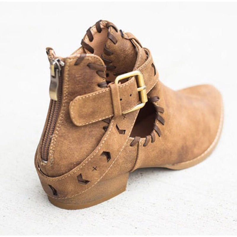 Wildleder-Nähstiefel mit Schnallenriemen und Reißverschluss