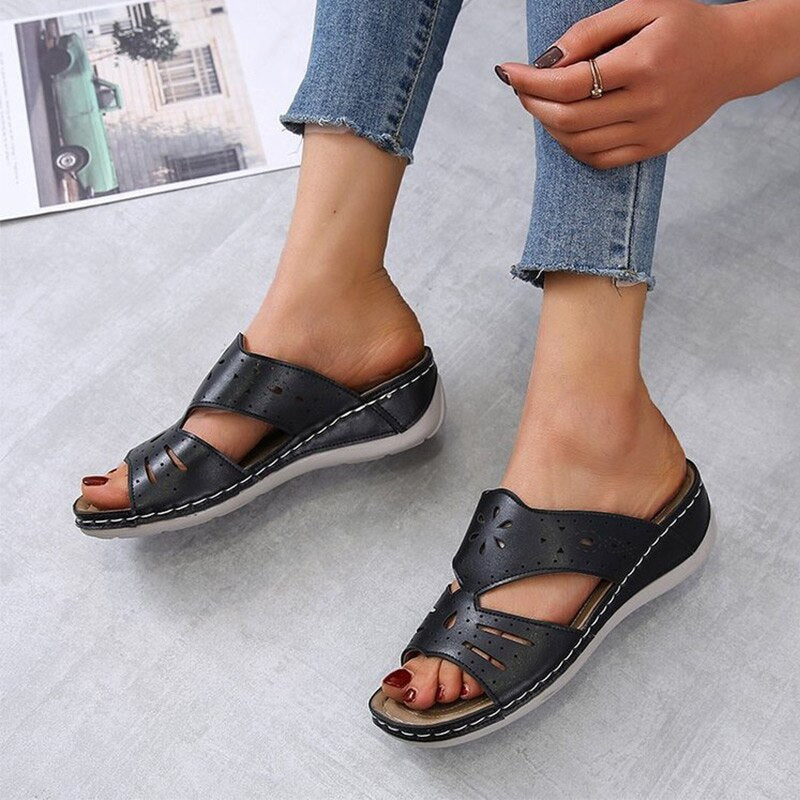 Slip On Sewing Open Toe Wedge Slippers