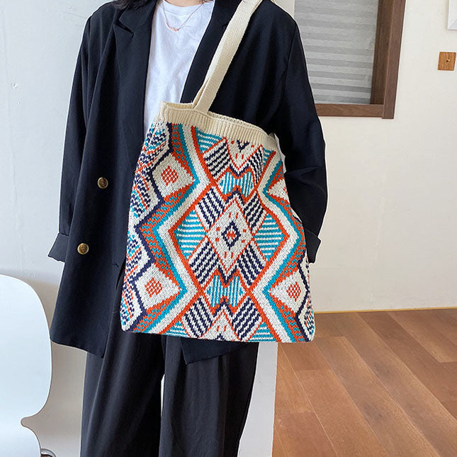 Sac fourre-tout aztèque Gypsy Boho tricoté