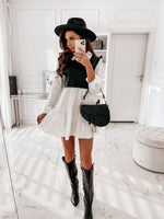 Long Sleeve PU Leather Patchwork Shirt Dress