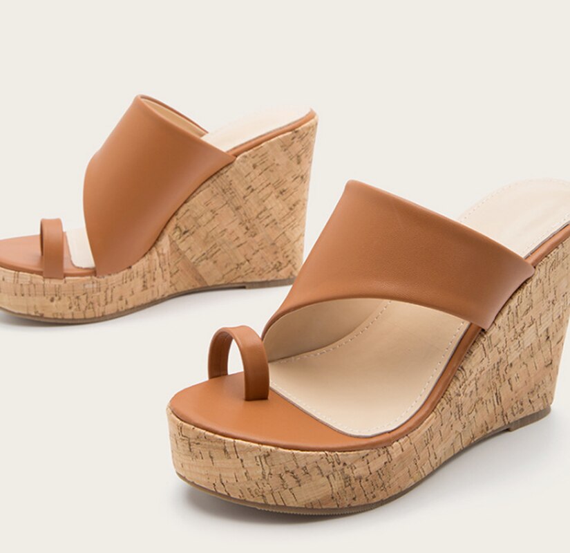 PU Leather Chunky High Heels Slippers