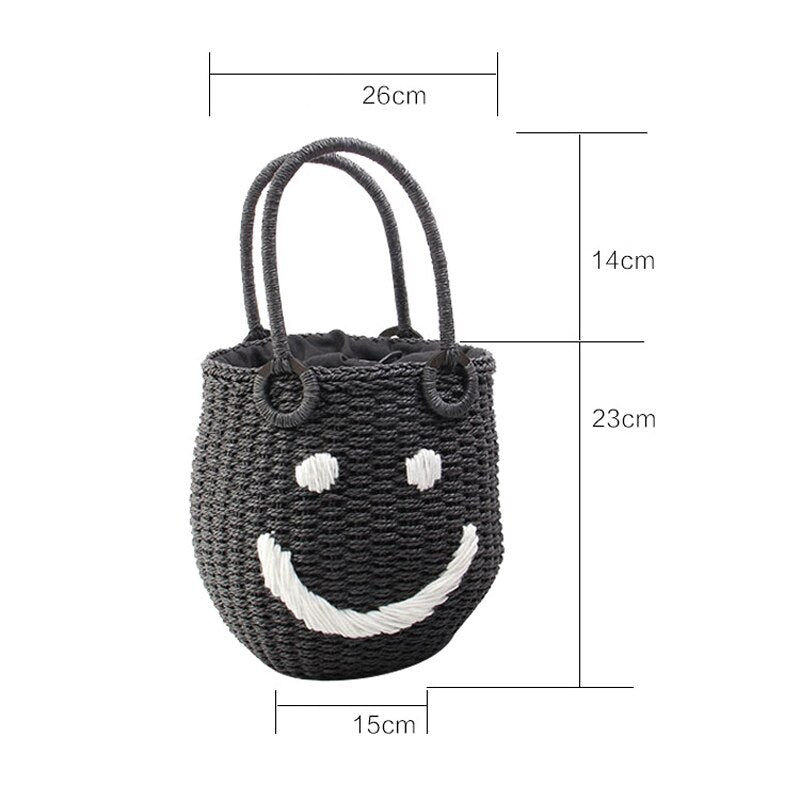 Sac tissé seau Smiley en paille