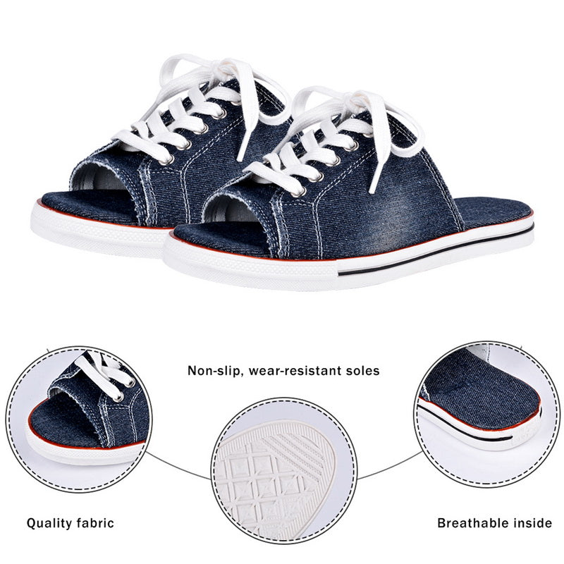 Pantoufles à bout ouvert en toile à lacets