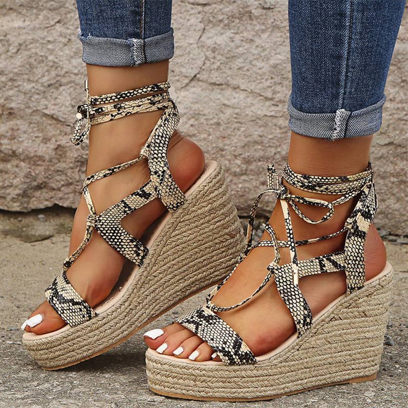 Hemp Wedge Open Toe Ankle Cross-tied Sandals