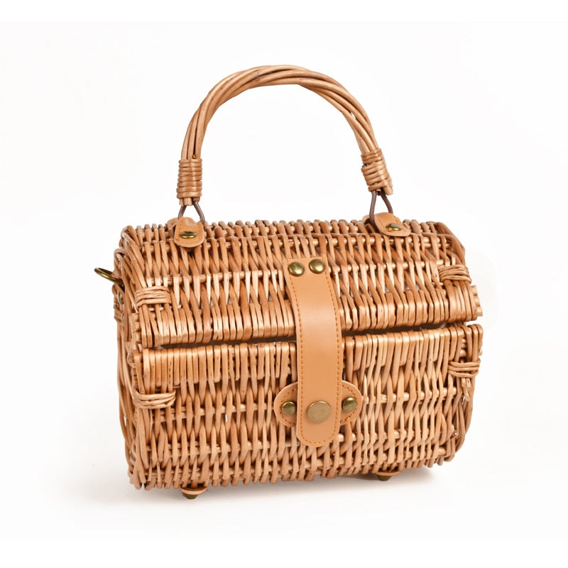 Sac à bandoulière rond en paille de rotin