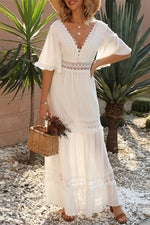 Böhmisches Maxikleid mit Nähten und Stickerei