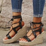 Hemp Wedge Open Toe Ankle Cross-tied Sandals