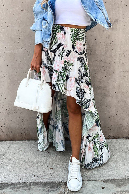 Summer's Tail Asymmetric Floral Skirt