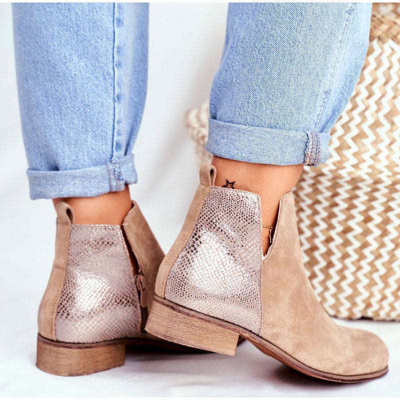 Wildleder-PU-Knöchelstiefel mit Reißverschluss