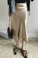 Solid Shiny Satin Bodycon Skirt