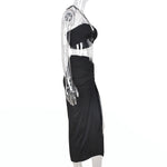 Ensembles haut court dos nu froncé à cordon et jupe mi-longue