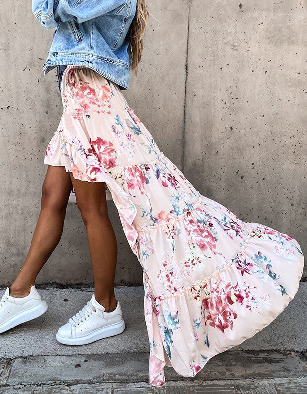 Summer's Tail Asymmetric Floral Skirt
