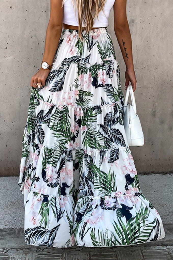 Summer's Tail Asymmetric Floral Skirt