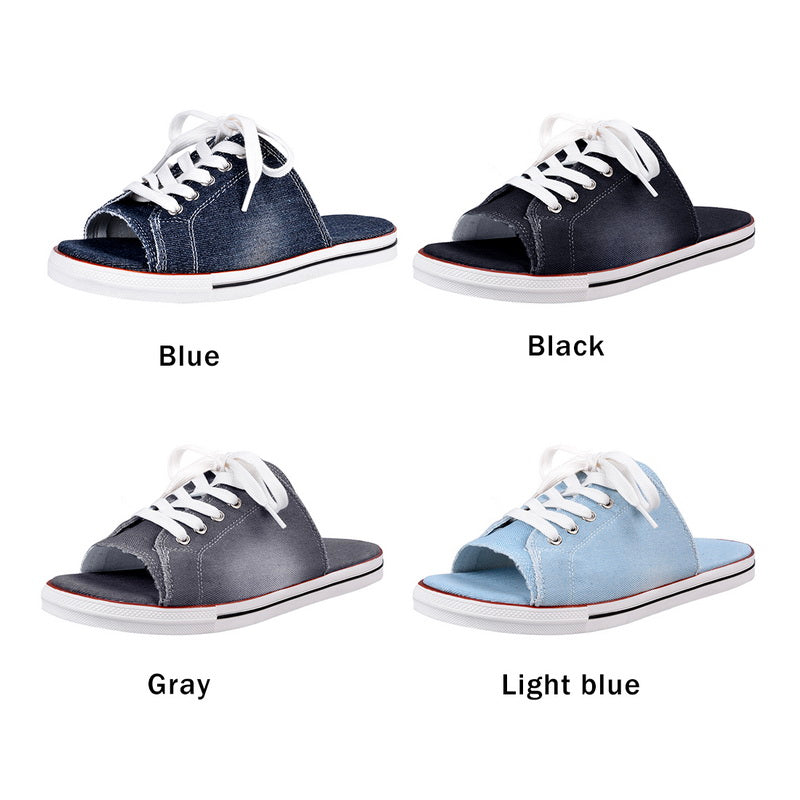 Pantoufles à bout ouvert en toile à lacets