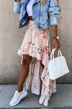 Summer's Tail Asymmetric Floral Skirt