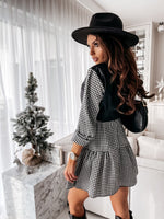 Long Sleeve PU Leather Patchwork Shirt Dress