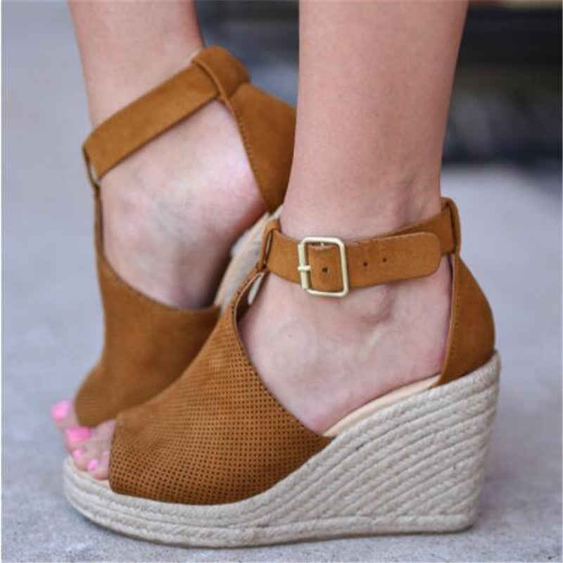 Flock Wedges High Ankle Sandals