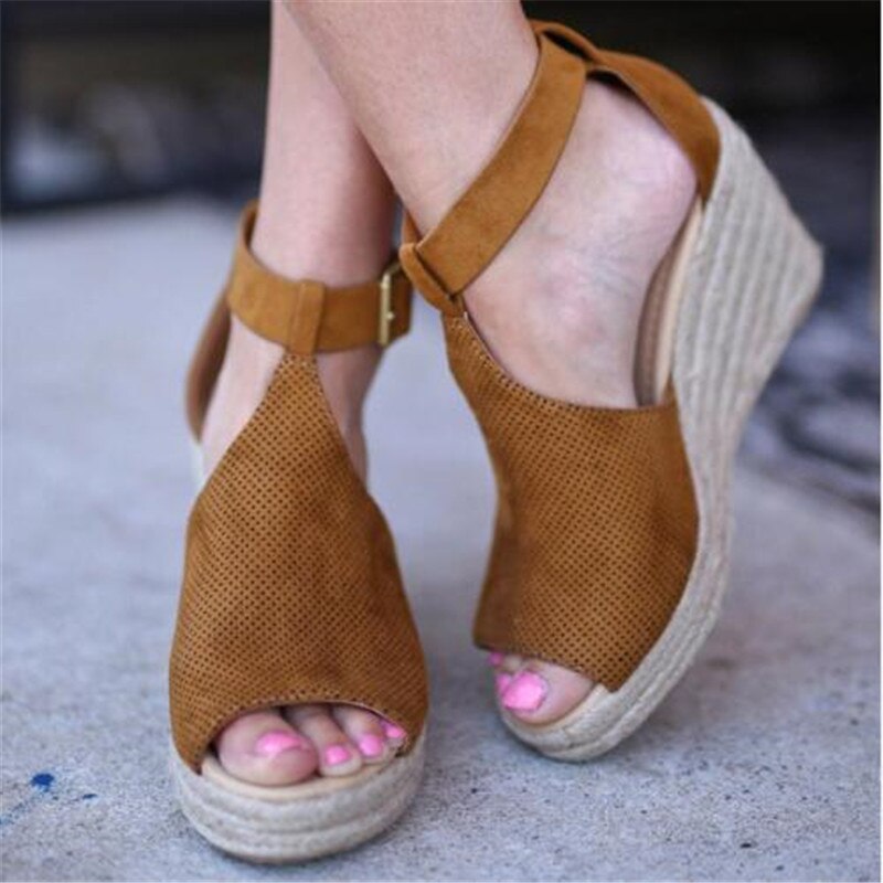 Flock Wedges High Ankle Sandals