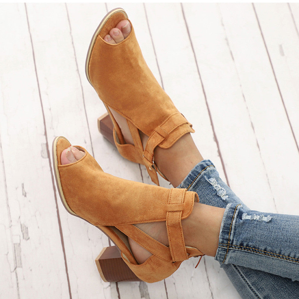 Flock-Sandalen mit quadratischem Absatz