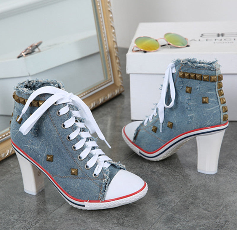 Denim Square High Heels