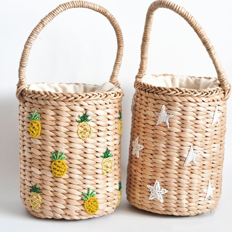 Sac de paille tissé en seau portable