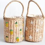 Sac de paille tissé en seau portable