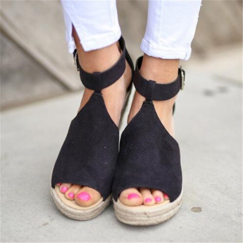Flock Wedges High Ankle Sandals