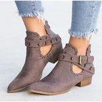 Wildleder-Nähstiefel mit Schnallenriemen und Reißverschluss